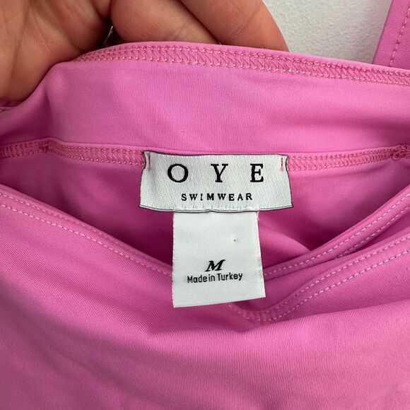 OYE Swimwear Women’s Lavinia Pink Bandeau Bikini Gold Button Detail - Picture 8 of 12